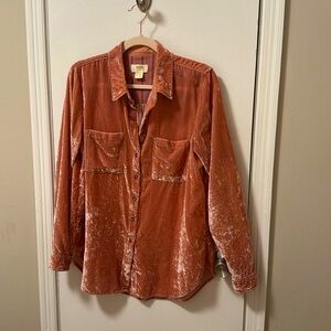 Anthropologie pink velvet button down shirt 🩷